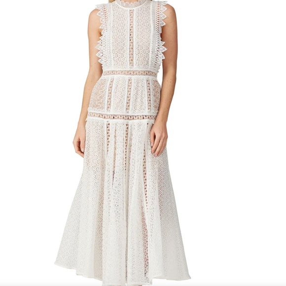 Self-Portrait White Lace Panel Midi Dress size 6 - Picture 1 of 10